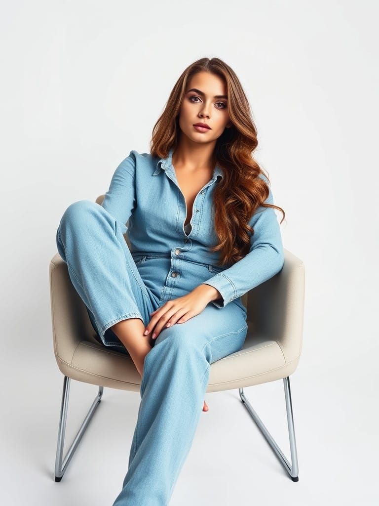 Confident Woman in Minimalist Pose on Sleek Modern Chair
