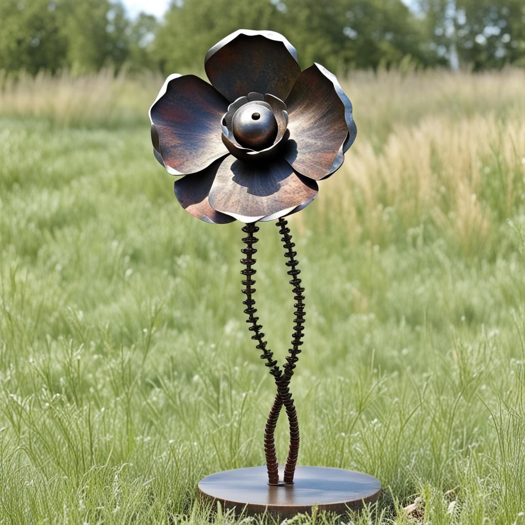 Metal Poppy Sculpture from Scrap Materials