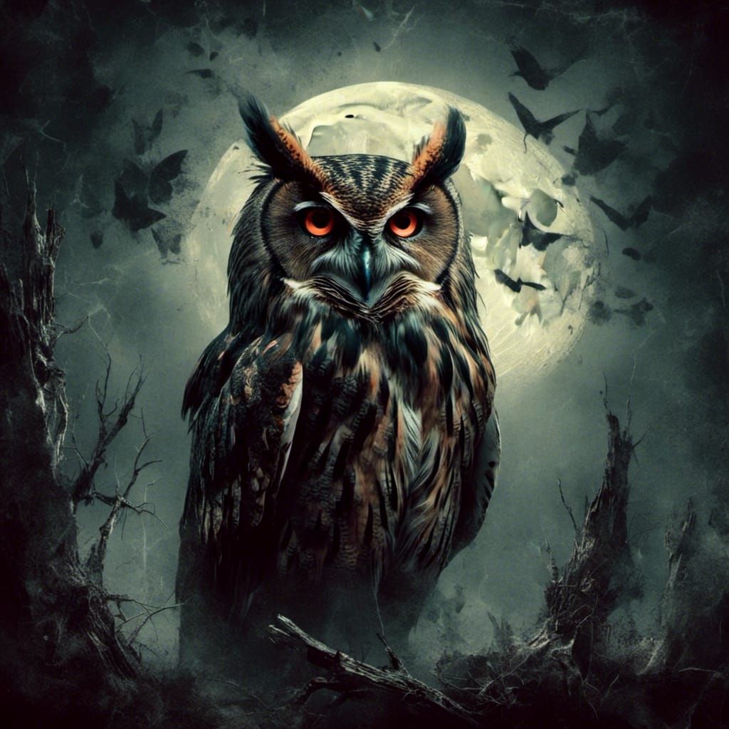Spectral Owl in Moonlight and Silent Shadows
