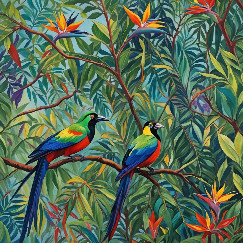 Img2Img Using No Style v2, onDzine, Prompt: Visualize a tropical scene featuring the colorful Wilson's Bird Of Paradise....