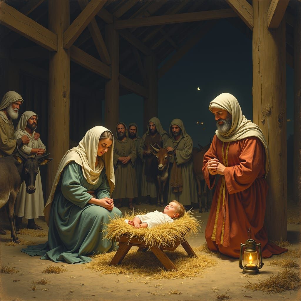 Nativity Scene in Rustic Realism Style