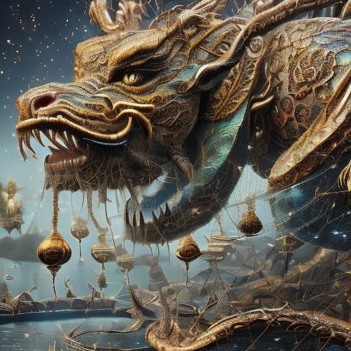 Majestic Chinese Dragon in Intricate, Ornate Scene
