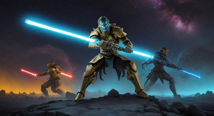 Sci-Fi Warrior in Arena: Graffiti Art with Lightsaber