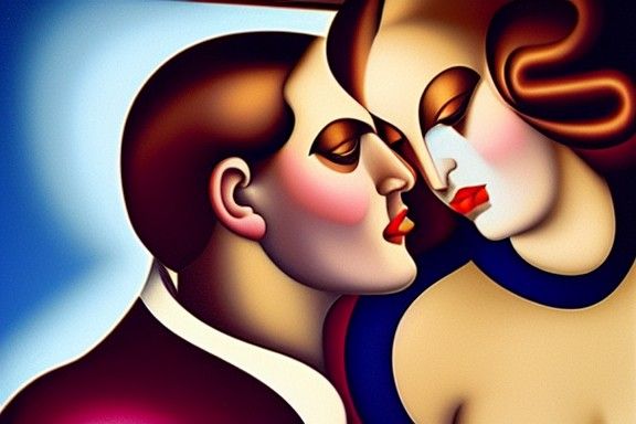 Art Deco Lovers in Oil, a Retrofuturistic Portrait
