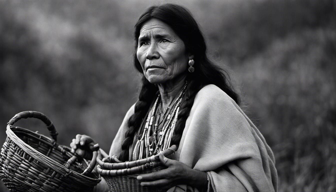 Native American Woman with Basket, Vintage B&W Photography