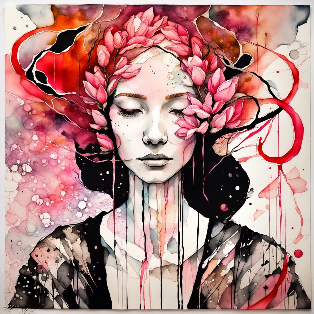 Mystical Magnolia Bloom in Silk Painting Style