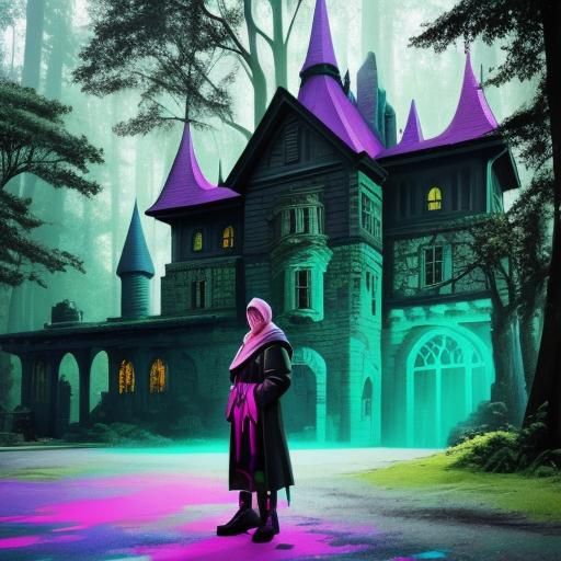 Castle Scene with Figures in Graffiti Art Style