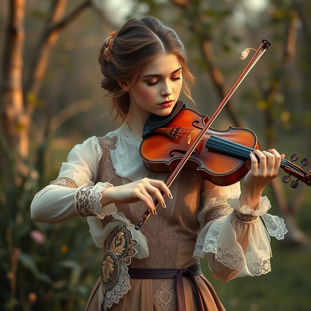 Elegant Violinist in Whimsical Nature