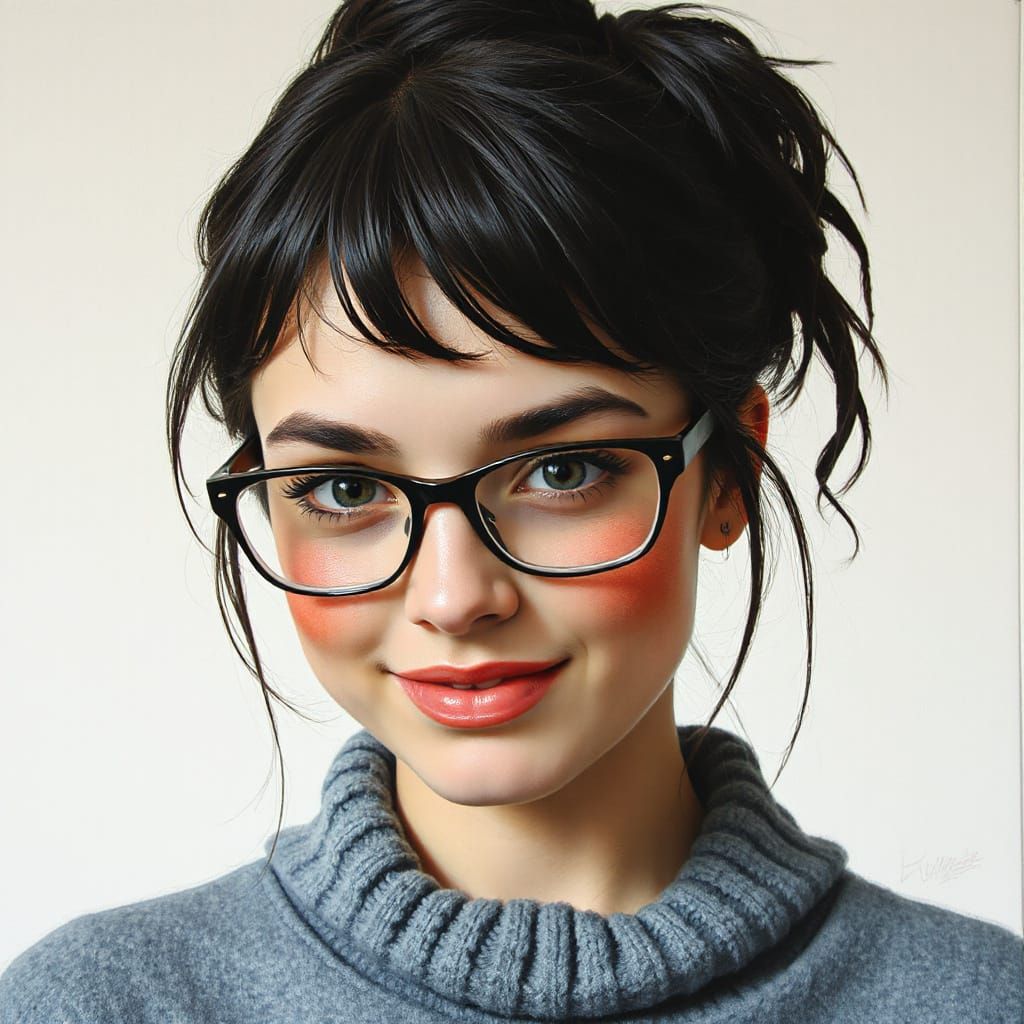 Young Woman Portrait in Gouache Impressionist Style