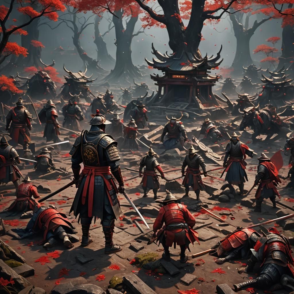 Samurai Warrior Stands Victorious After Battle