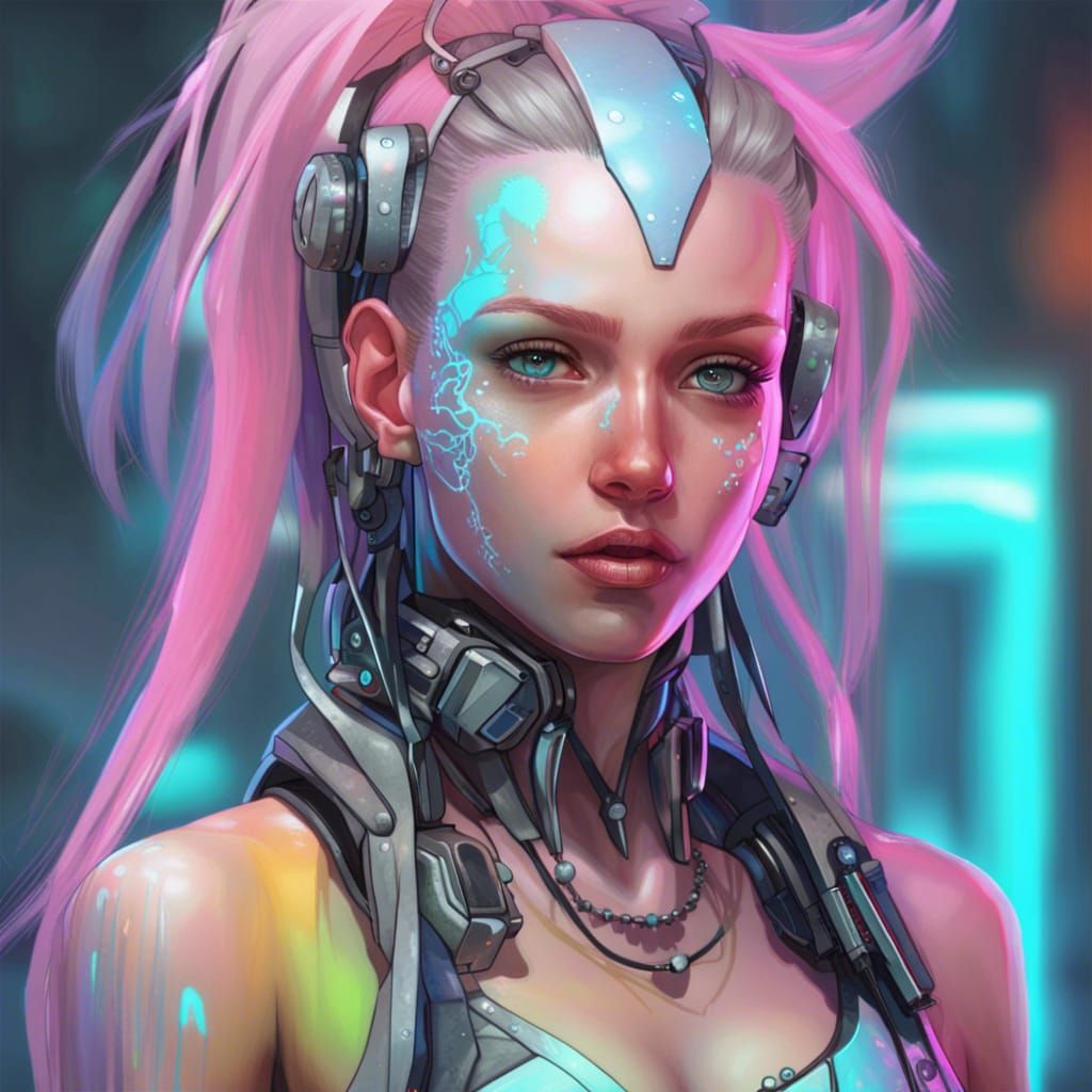 Cybergoth Girl with Cybernetic Enhancements in Neon