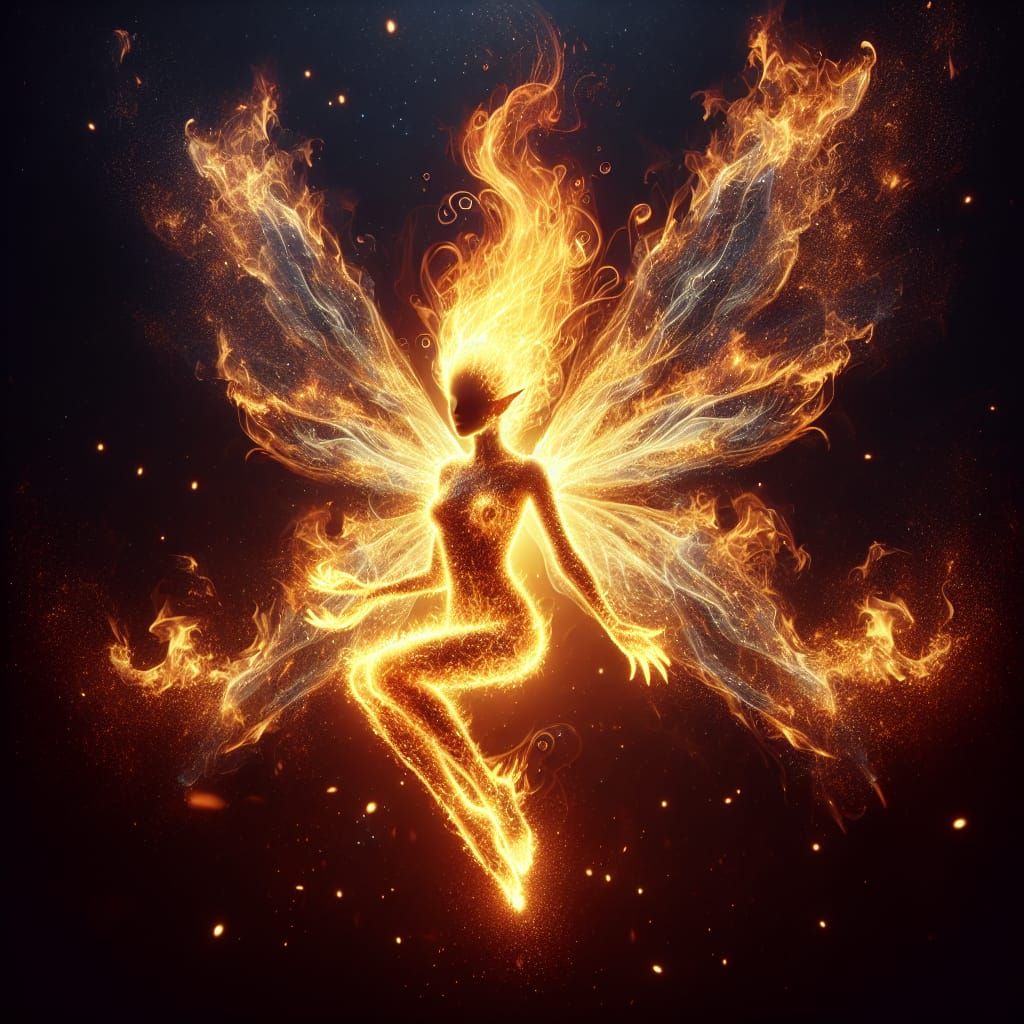 Ethereal Fairy Made of Fire: Detailed Digital Illustration
