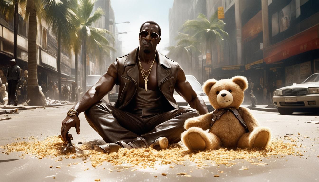 Hyperrealistic Wesley Snipes with Teddy Bear
