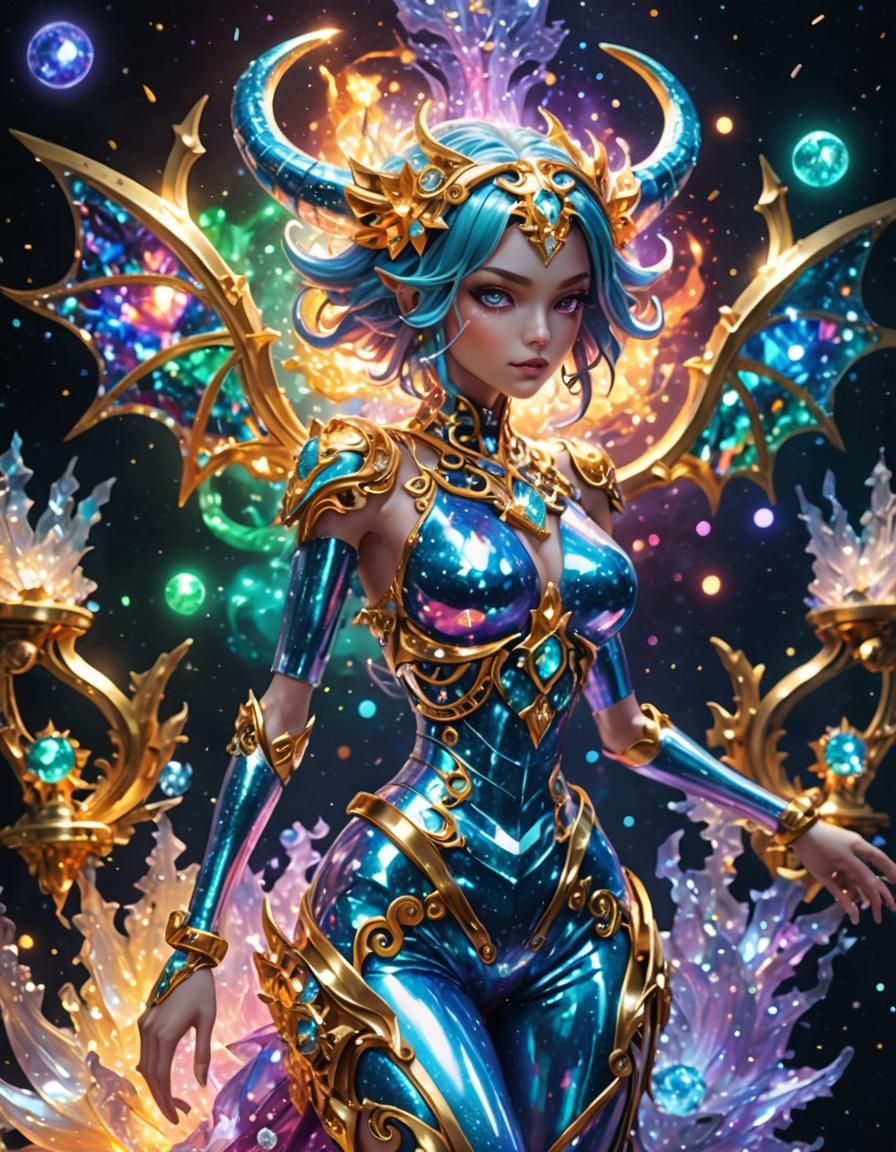 Dragon Girl Chimera with Robot Skeleton in Outer Space