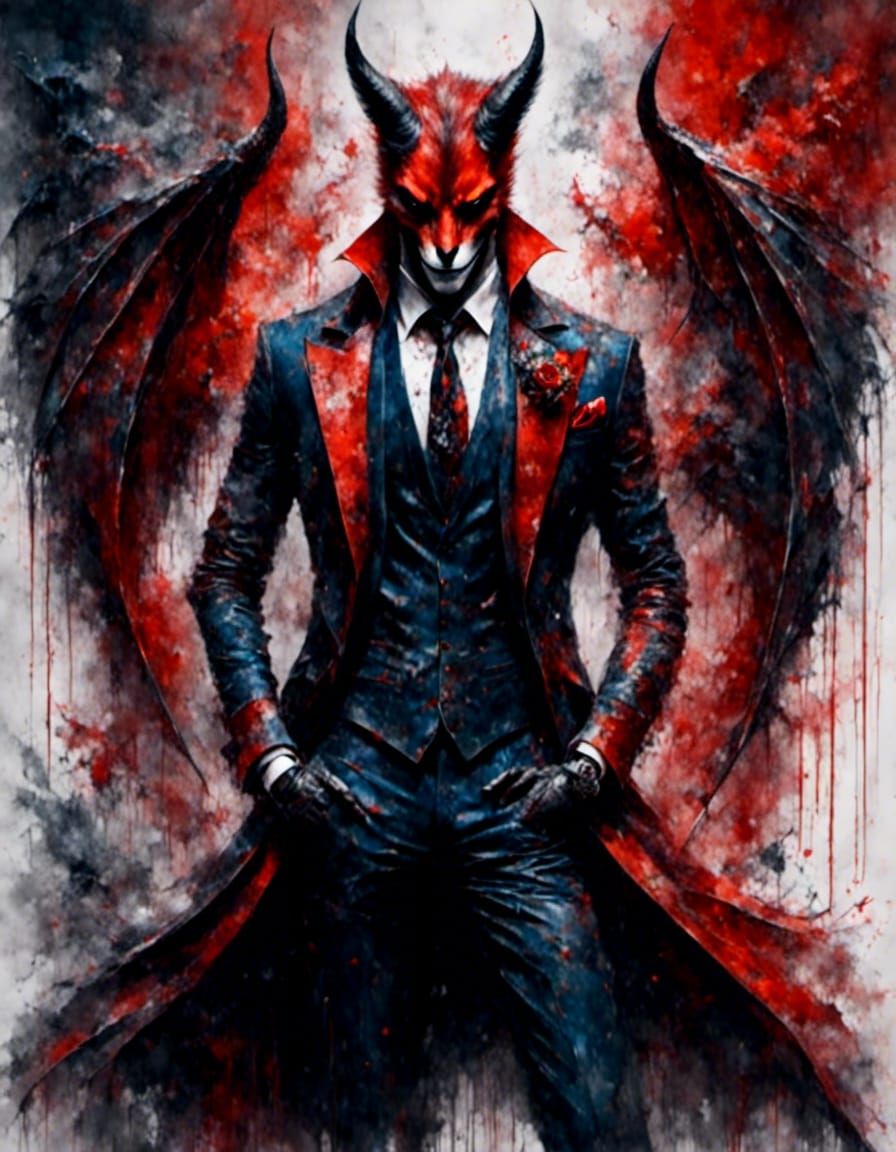 Handsome Devil in a Suit: Gouache and Watercolor Portrait