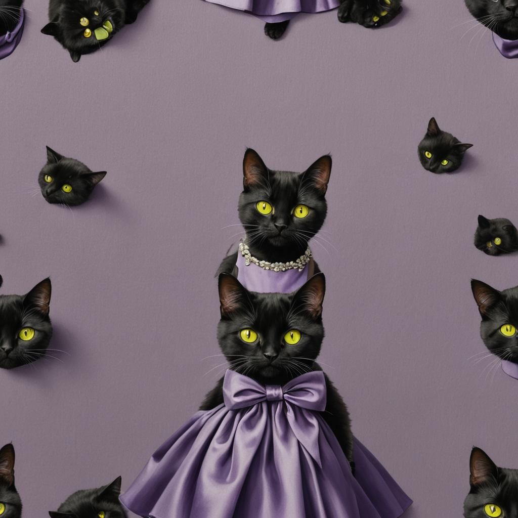 Cat in Purple Dress with Yellow-Green Eyes