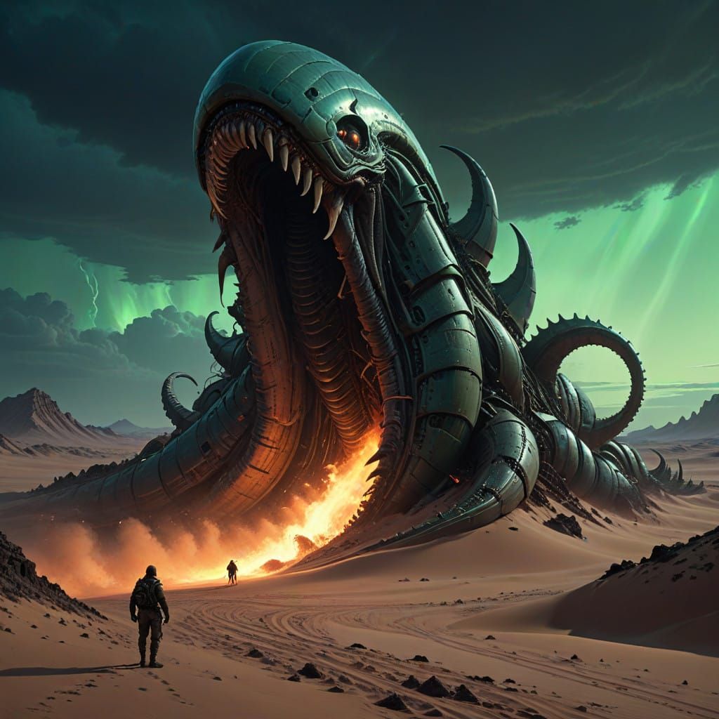 Gigantic Sandworm Devouring Harvester in Crimson Desert