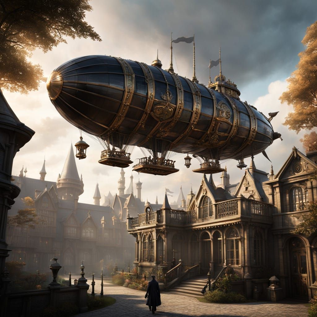 Ethereal Wizarding Airships Soar in Majestic Steam-Powered S...