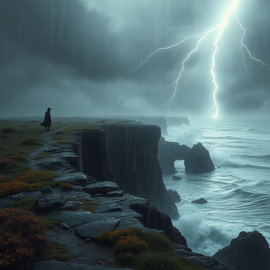 Mysterious Stormy Coast in Haunting Hyper-Realistic Style