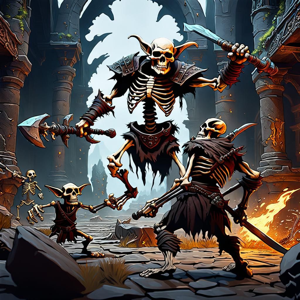 Barbarian Throws Goblin: Detailed Fantasy Matte Painting