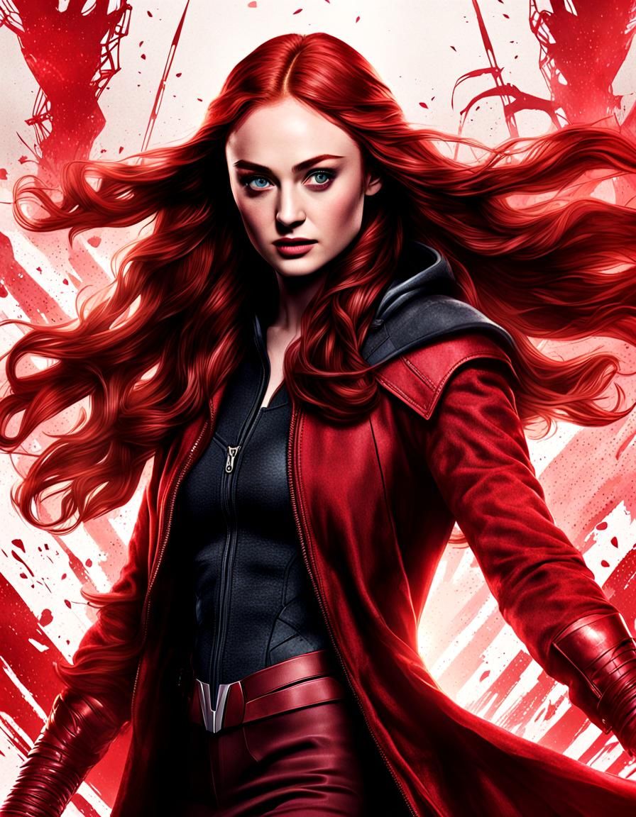 Sophie Turner as Scarlet Witch: Cinematic Marvel Portrait