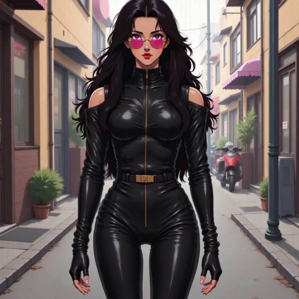 Anime Girl in Tight Leather Outfit