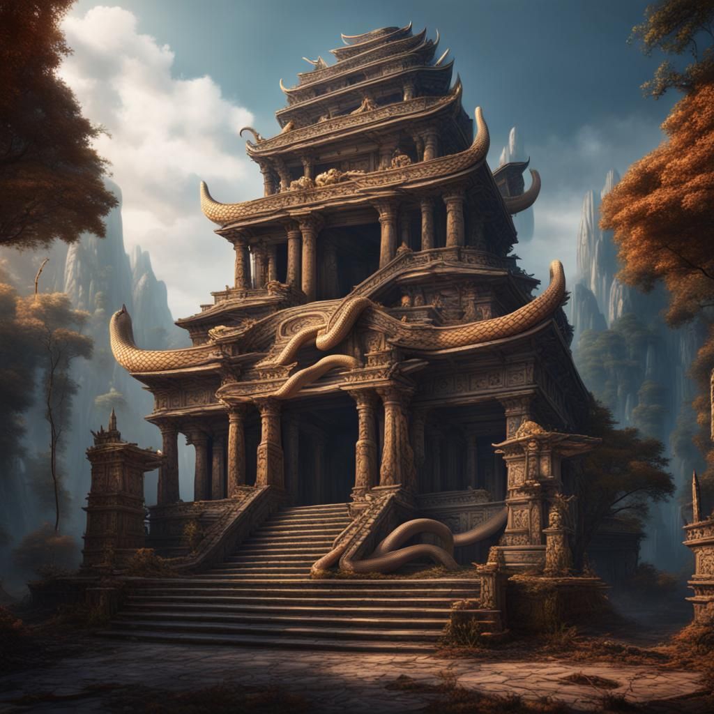 Ancient Temple Protected by Snake: Detailed Matte Painting