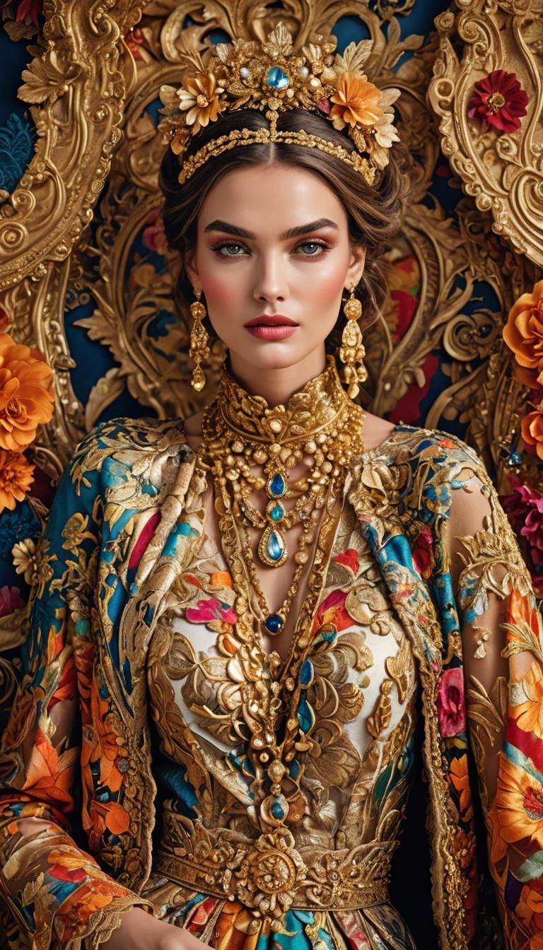 High Fashion Portrait of Woman in Couture Clothing