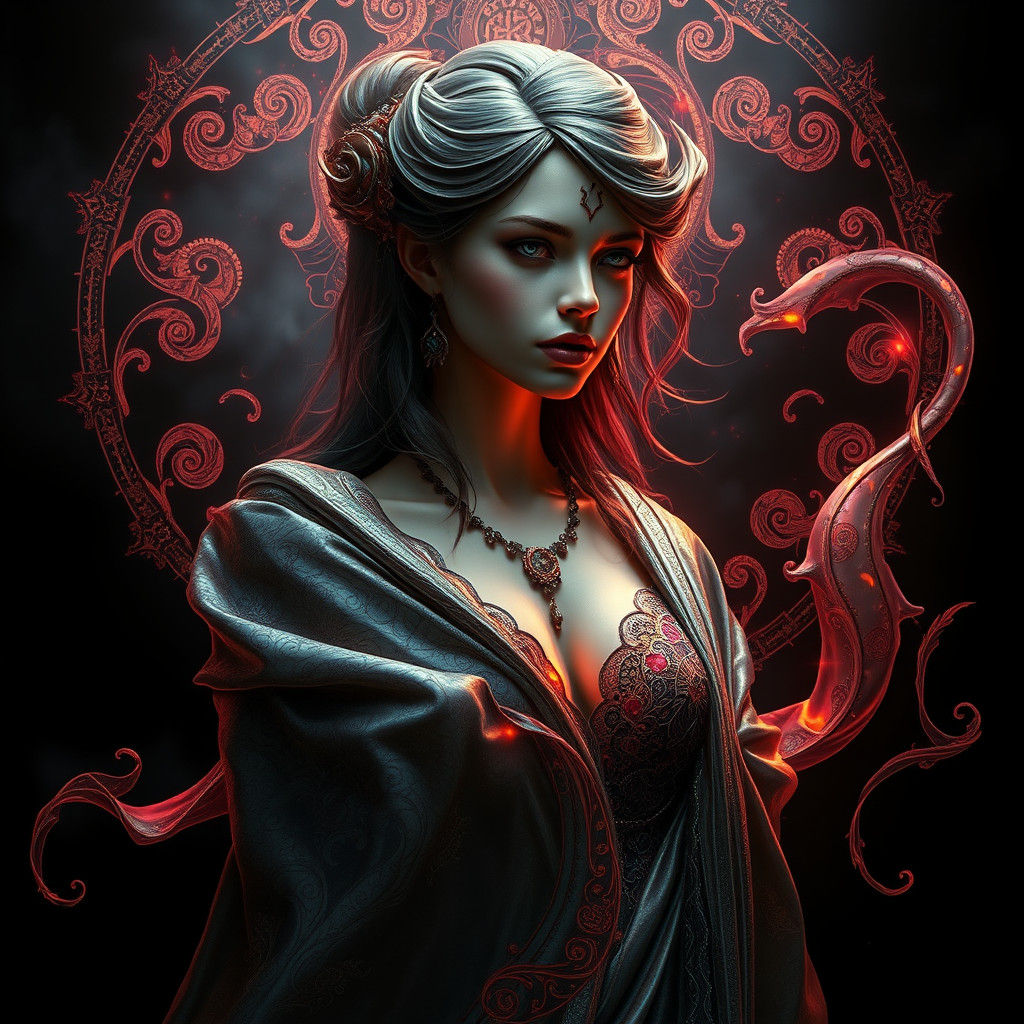 Mystical Female Figure in Iridescent Fabrics