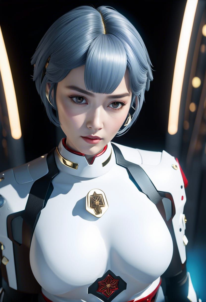 Korean Idol in Cyberpunk Power Armor with Halo