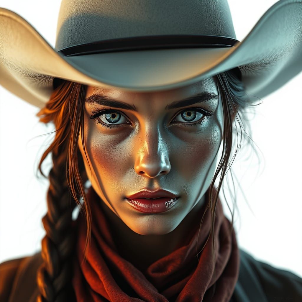 Ethereal Lady Cowboy Portrait in Chiaroscuro Style