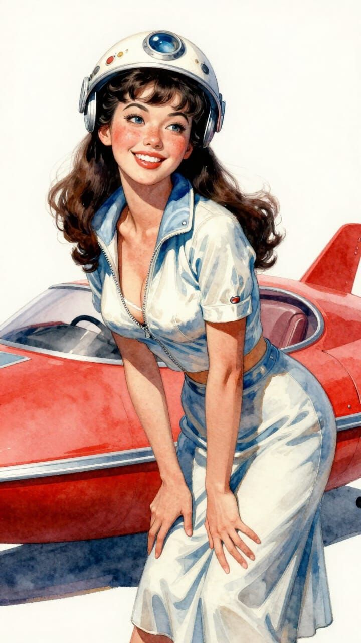 Retro-Futuristic Space Explorer in Sargent Watercolor Style