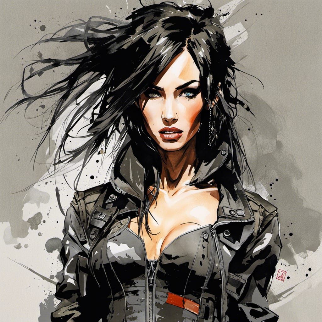 Megan Fox Portrait in Post-Apocalyptic Cell Shaded Style