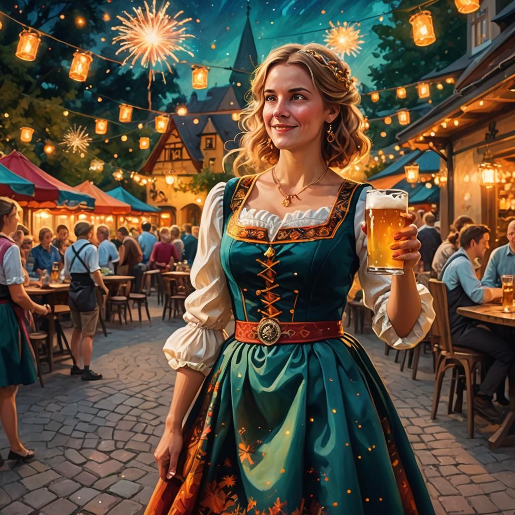 Oktoberfest Fantasy: German Woman in Beer Garden