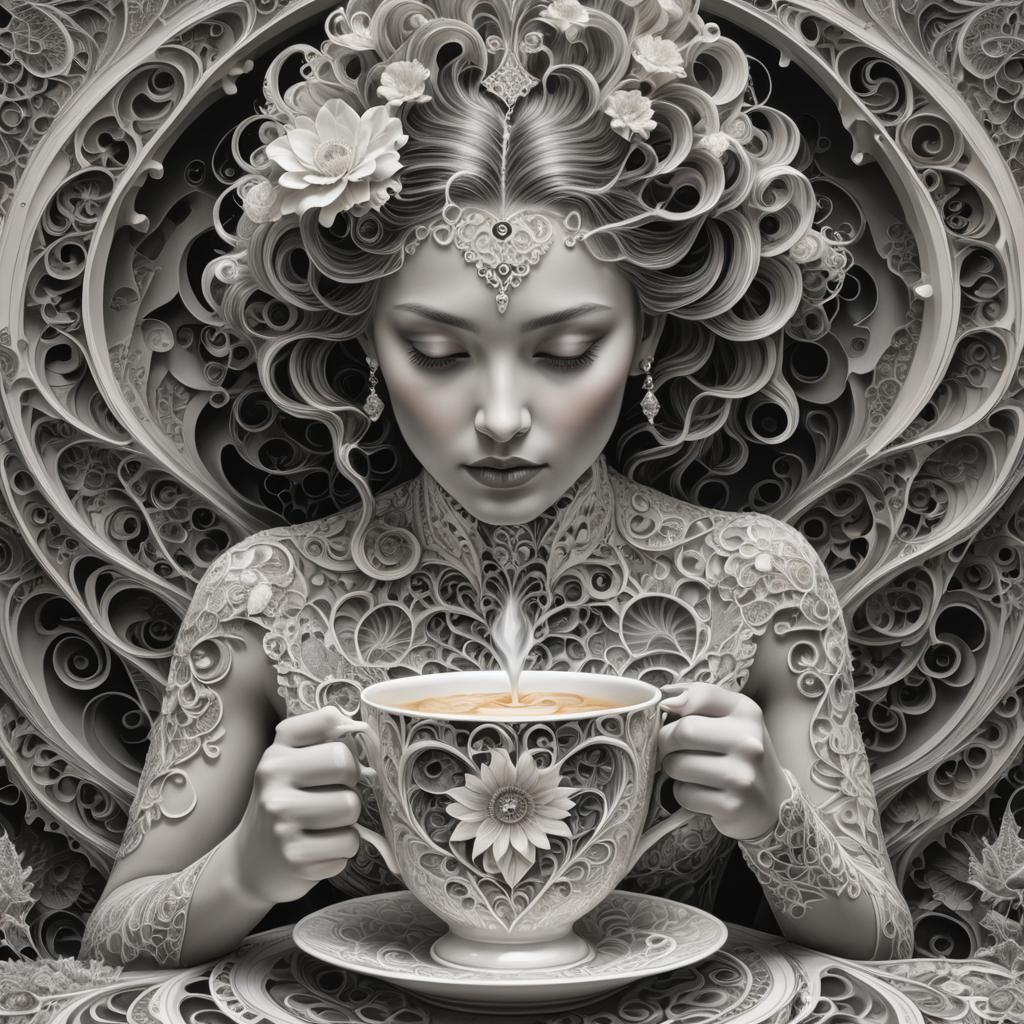 Fractal Woman Enjoys Cream in Hyperrealistic 3D