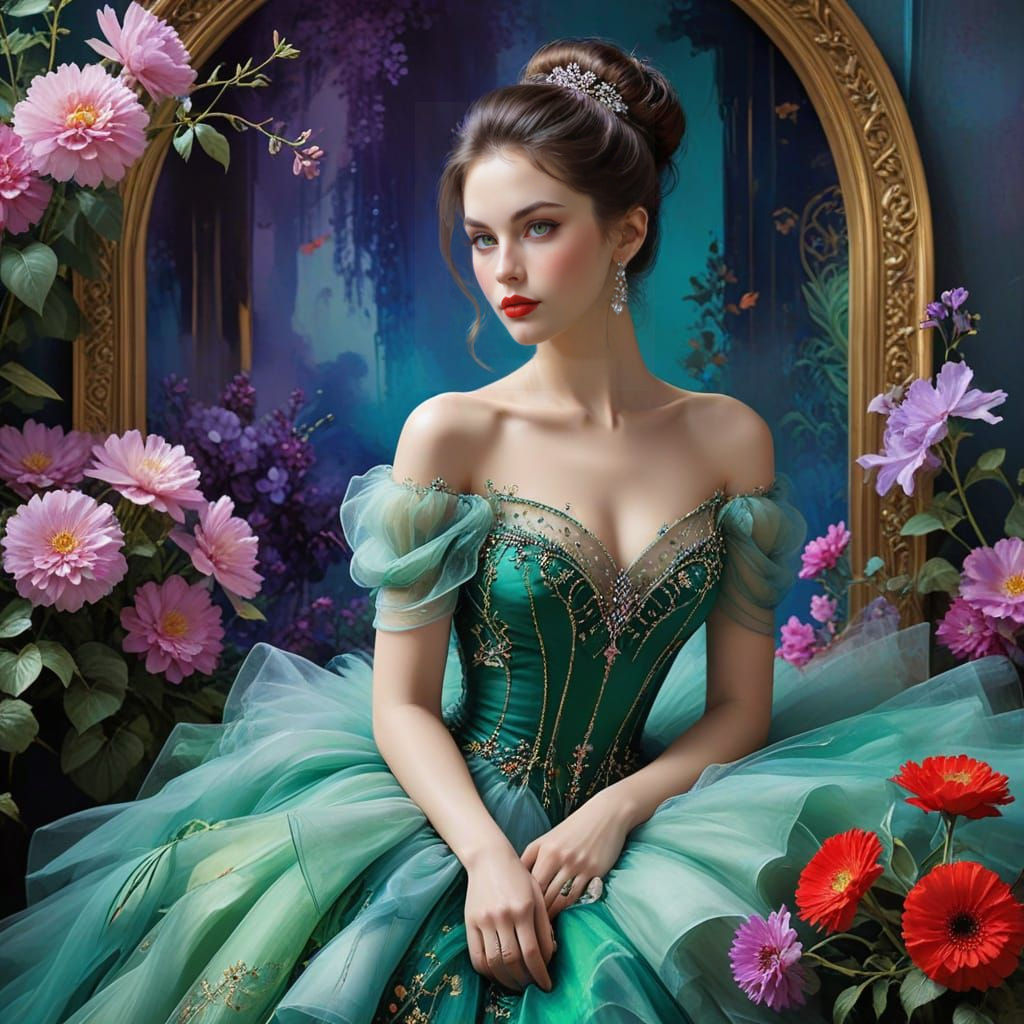 Stunning Art Deco Watercolor Portrait of a Young Woman