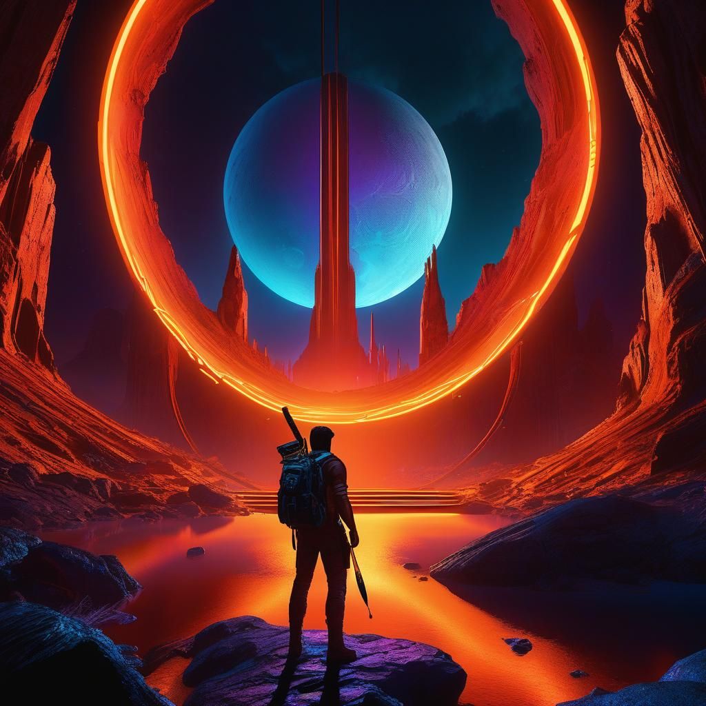 Moon Racket in a Glowing Cyberpunk Landscape