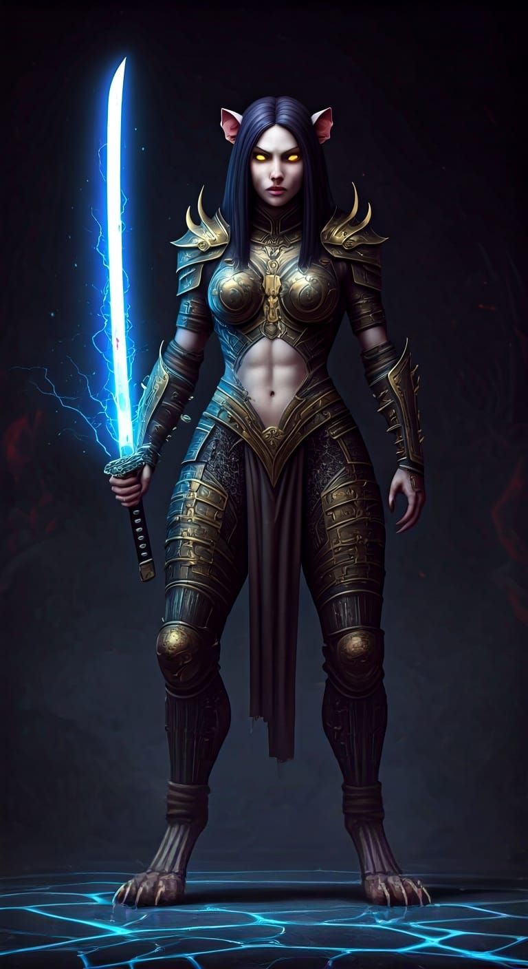 Skaven Warrior Woman in Cyberpunk Gothic Style