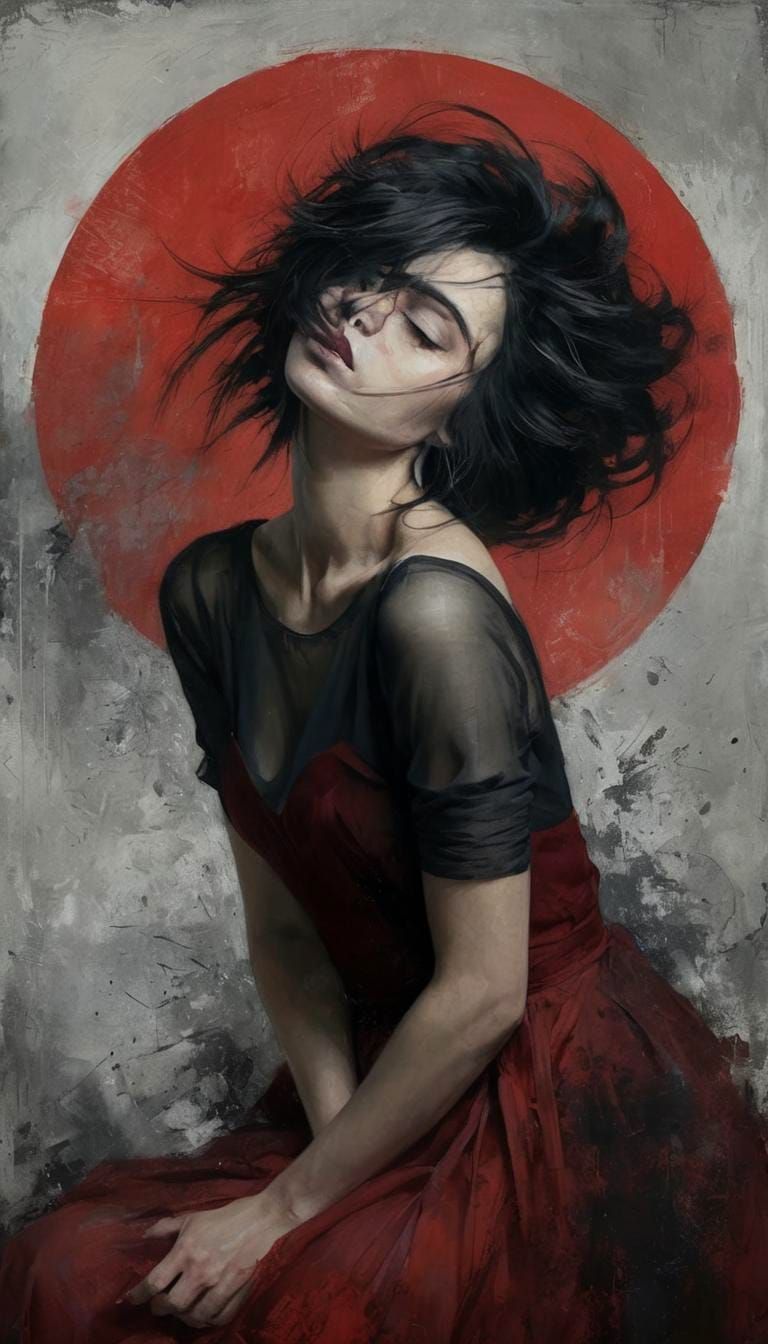 A hauntingly beautiful portrait of a woman with tousled dark...