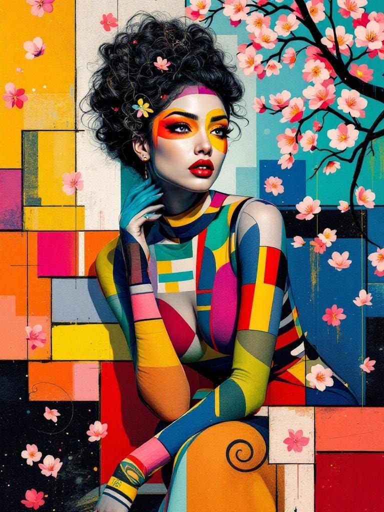 Vibrant Fusion: Abstract Pin-Up in Pop Art Style