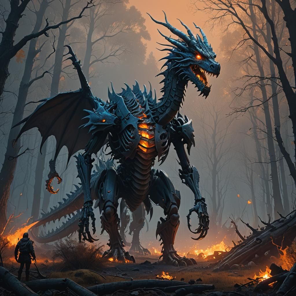 Dragon Commands Skeleton Army in Mystical Forest