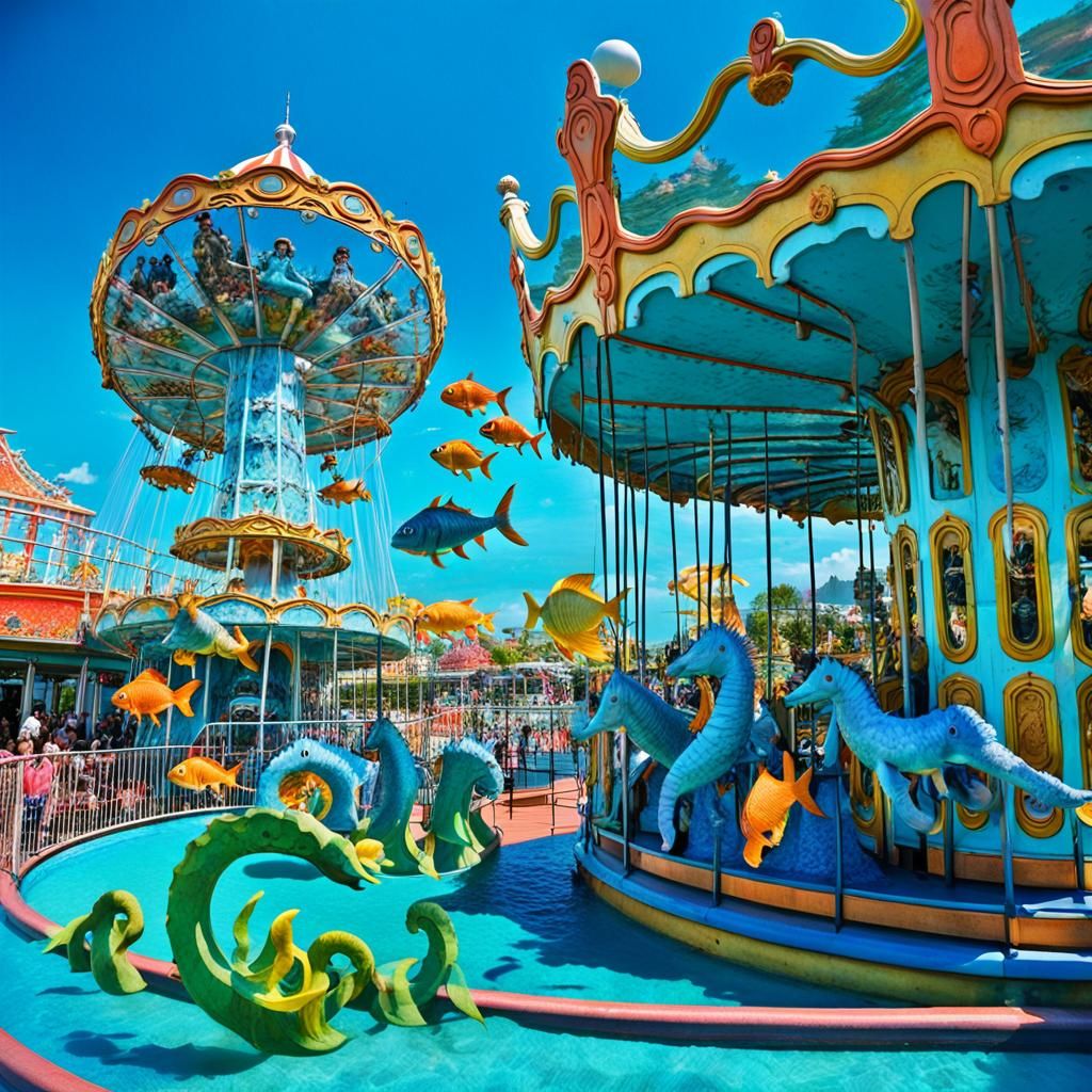 Underwater Amusement Park with Seahorse Carousel