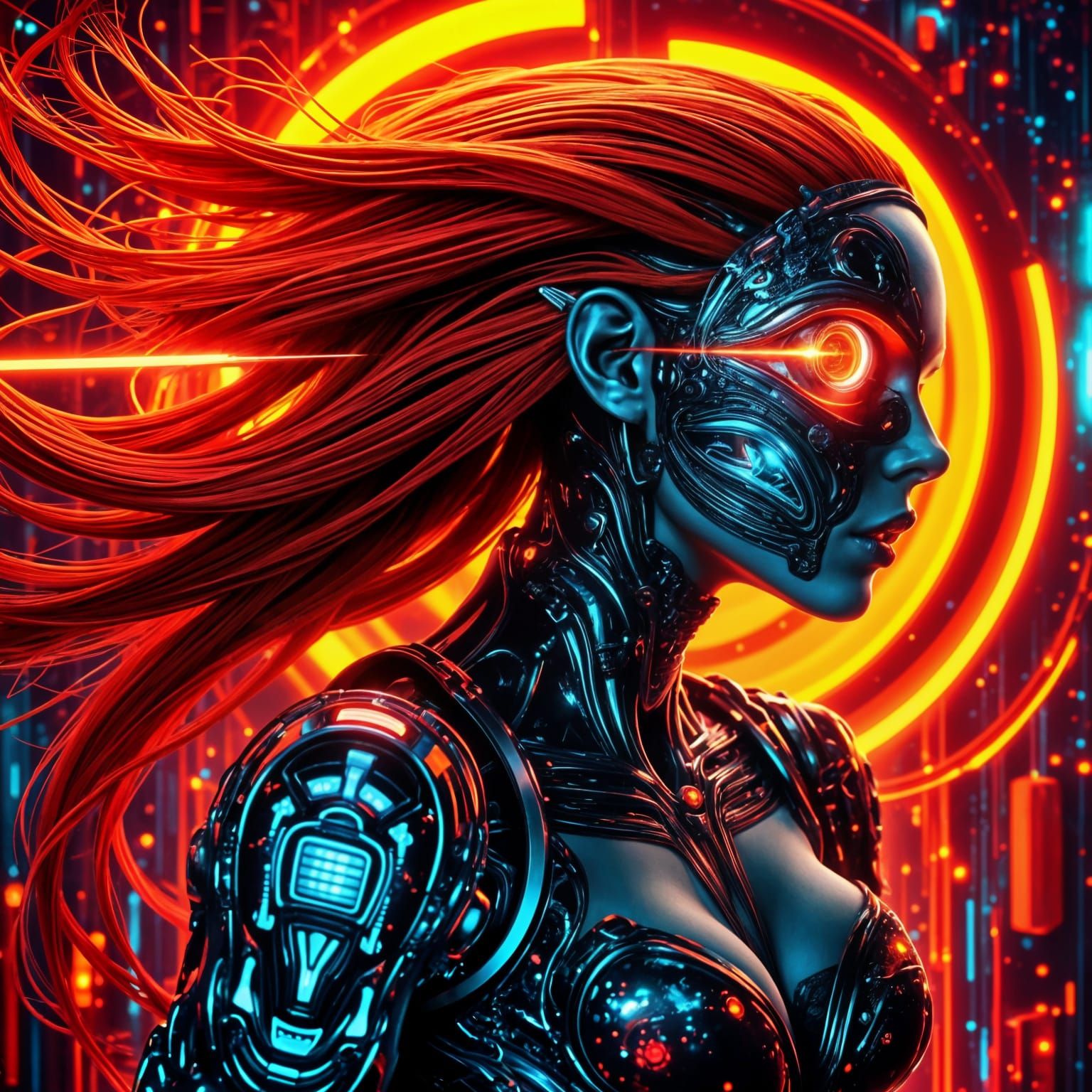 Cyborg Female Super Agent in Pop Art Style