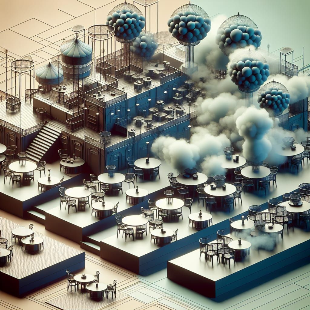 Quaint Coffeeshop Scene with Morning Mist in 8k