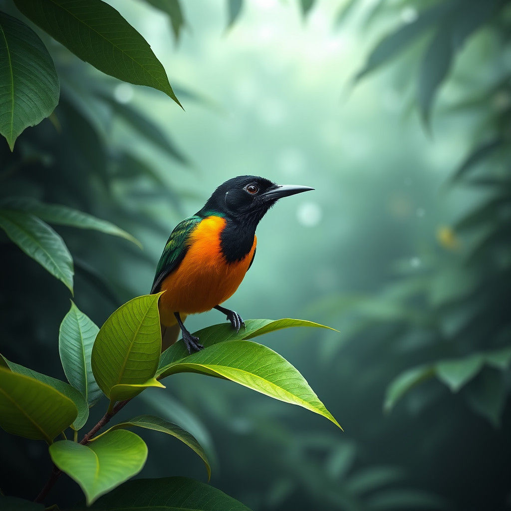 Black-Naped Oriole Portrait in Stylized Concept Art