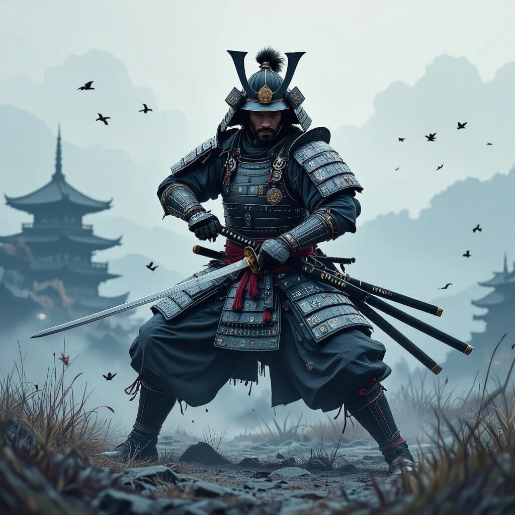 Samurai Warrior in Feudal Japan as Matte Painting