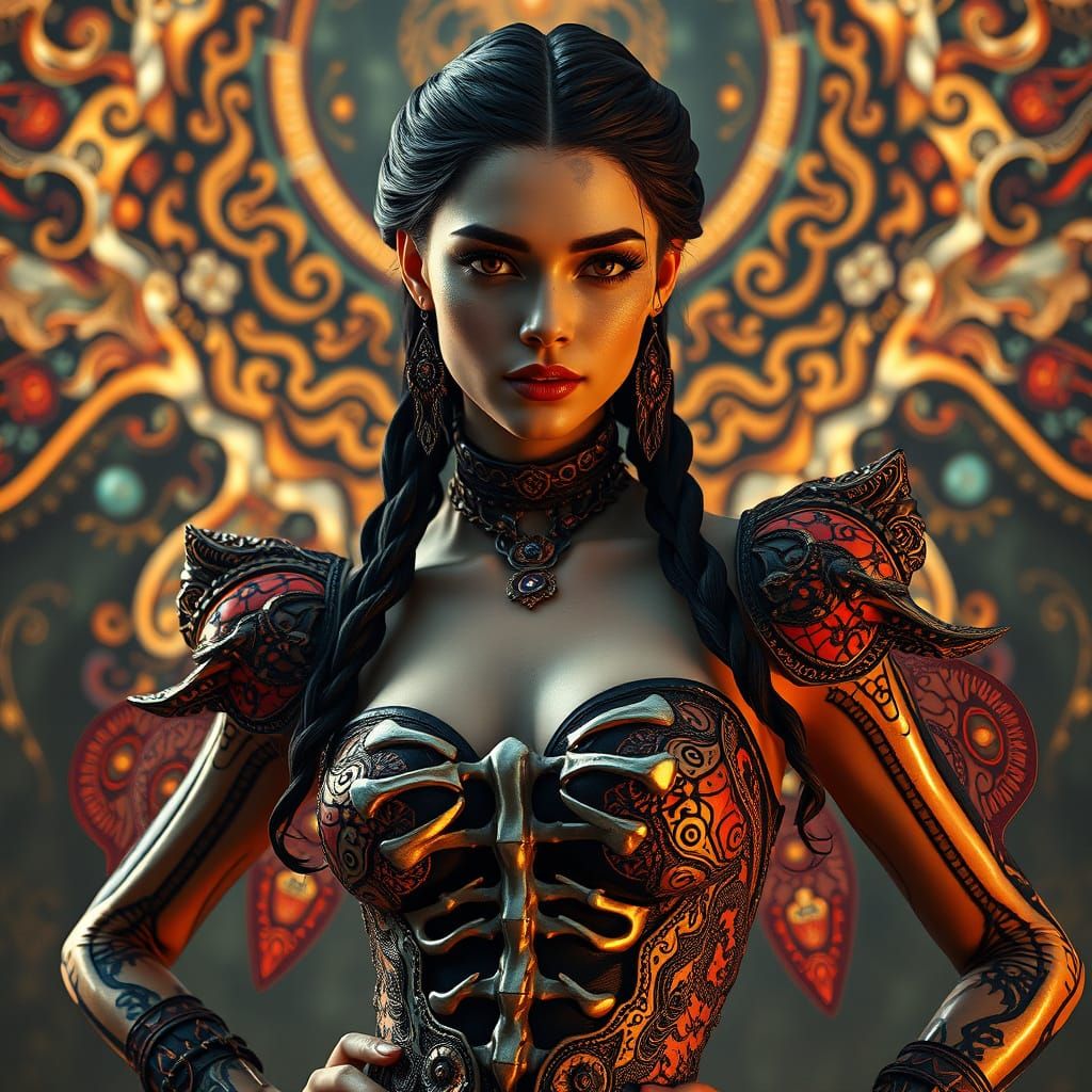 Ornate Bone Dress Portrait in Dark Fantasy Style