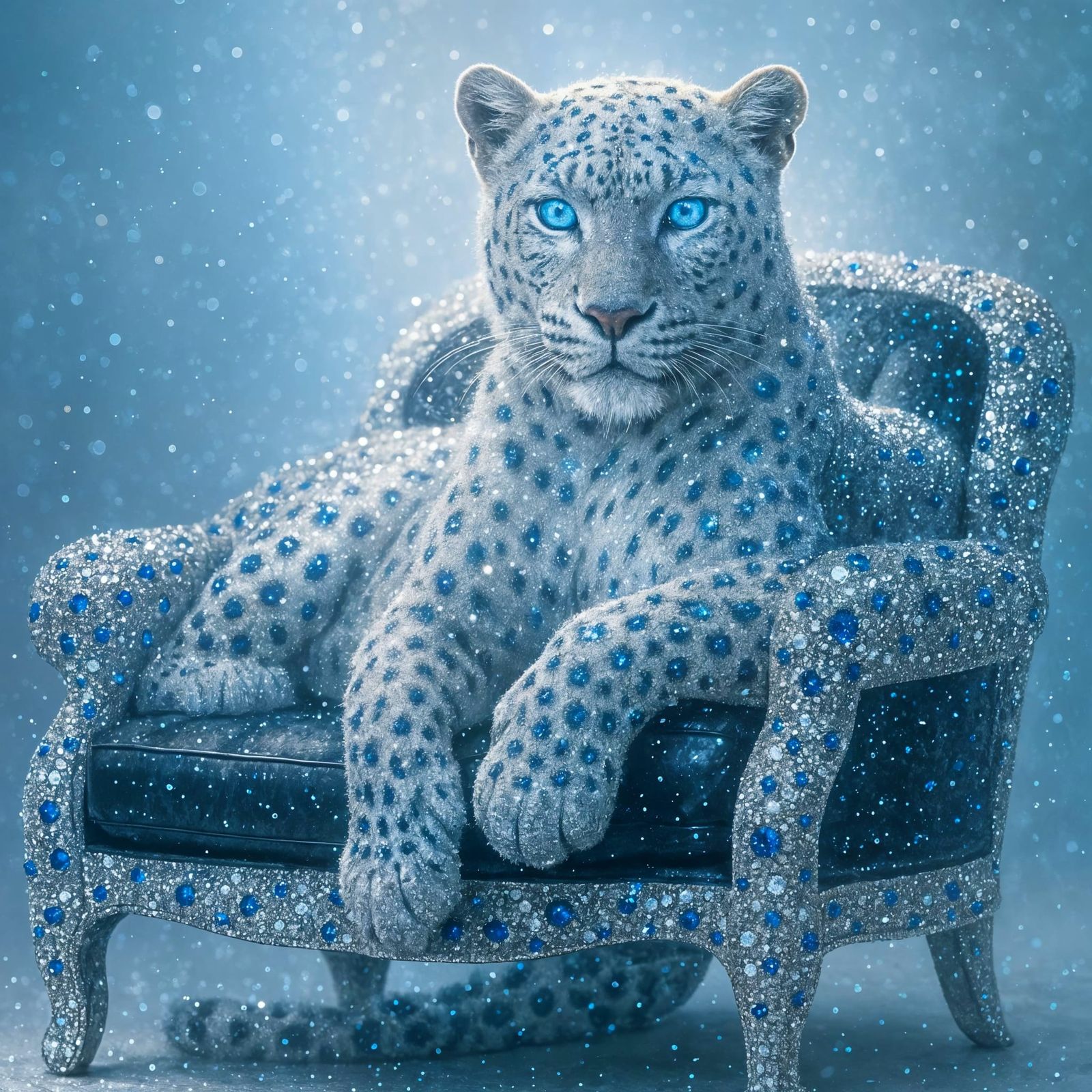 Diamond and Sapphire Leopard on Jeweled Throne