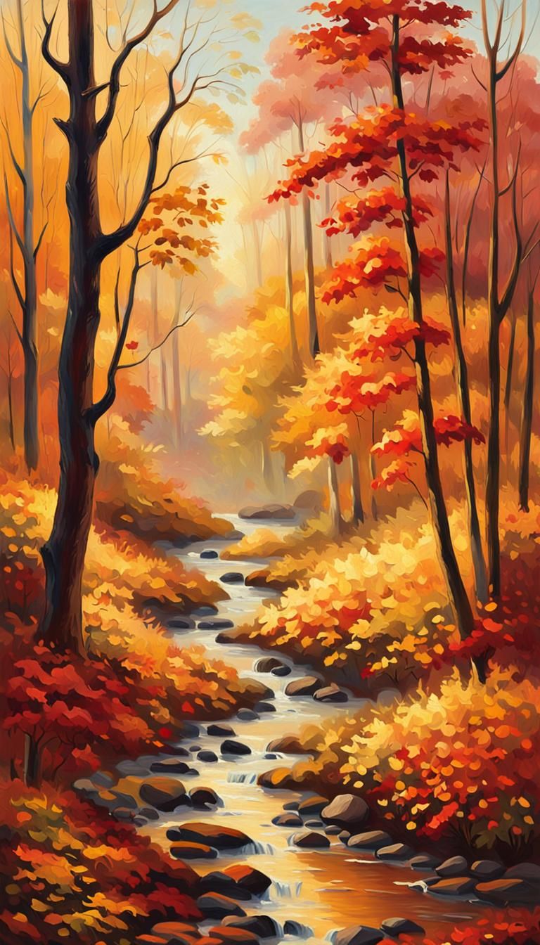 Autumn Forest Path in Impressionist Style