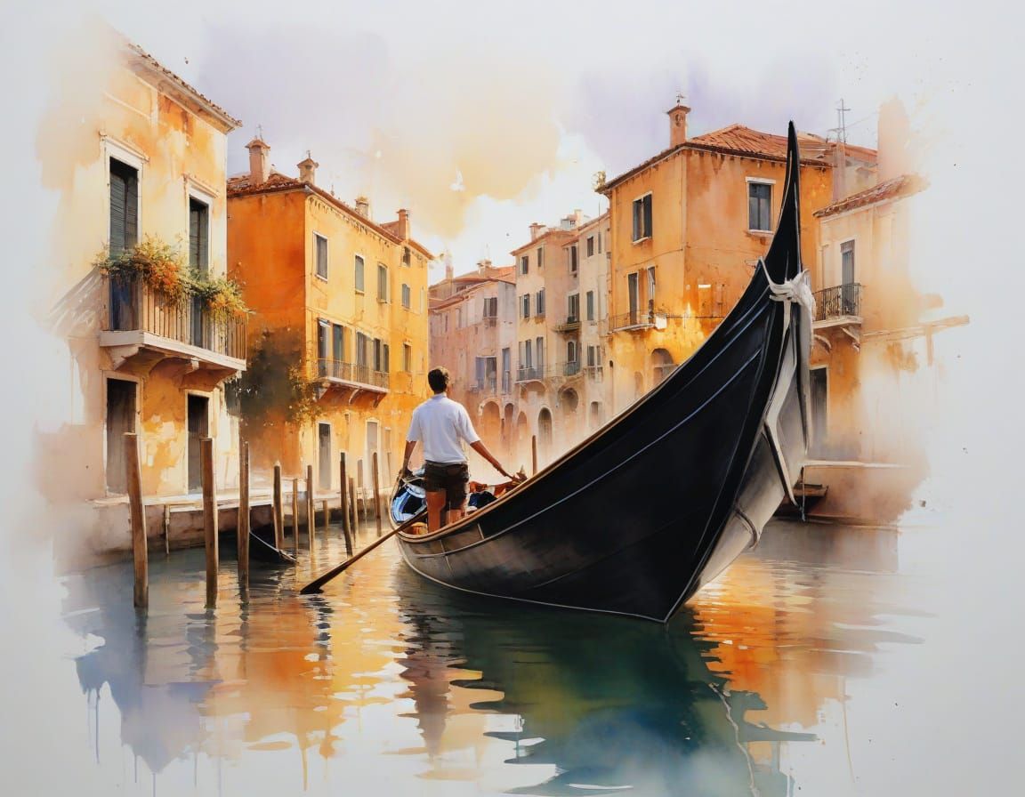 Venetian Canal at Golden Hour Watercolour Painting